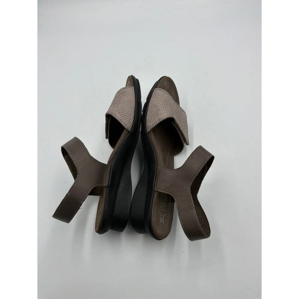 Mephisto Wedge‎ Sandals Womens 37 Brown Snake Print Leather Comfort Strap